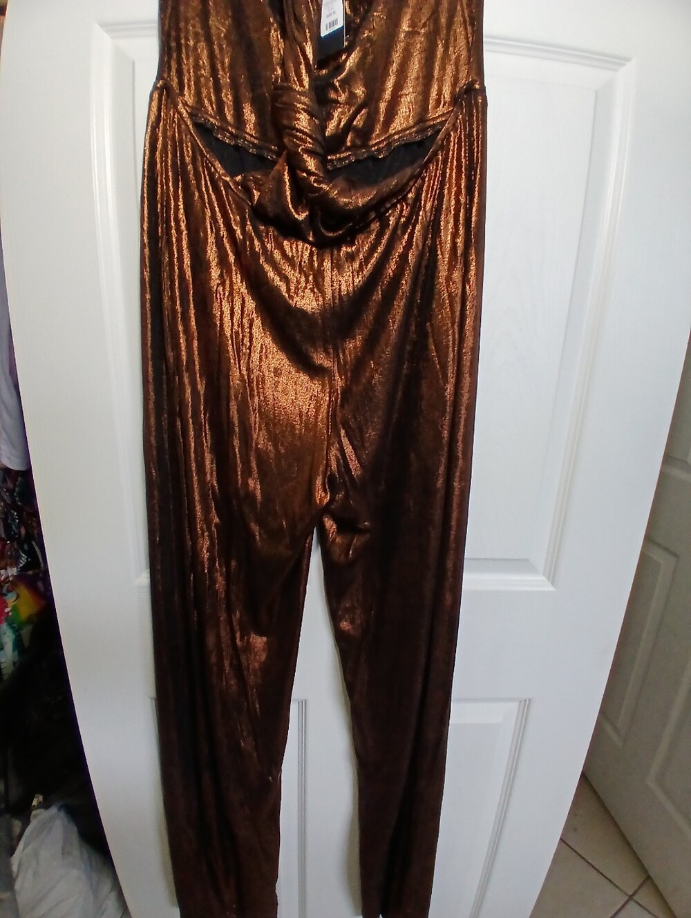 Fashion Nova Bronze Metallic Halter Jumpsuit - Picture 13 of 15